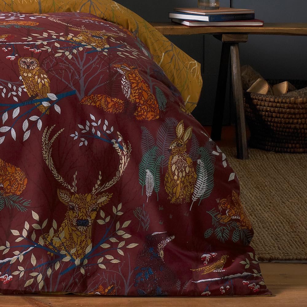 furn. Forest Fauna Super King Duvet Cover Set | Rust Polycotton Bedding