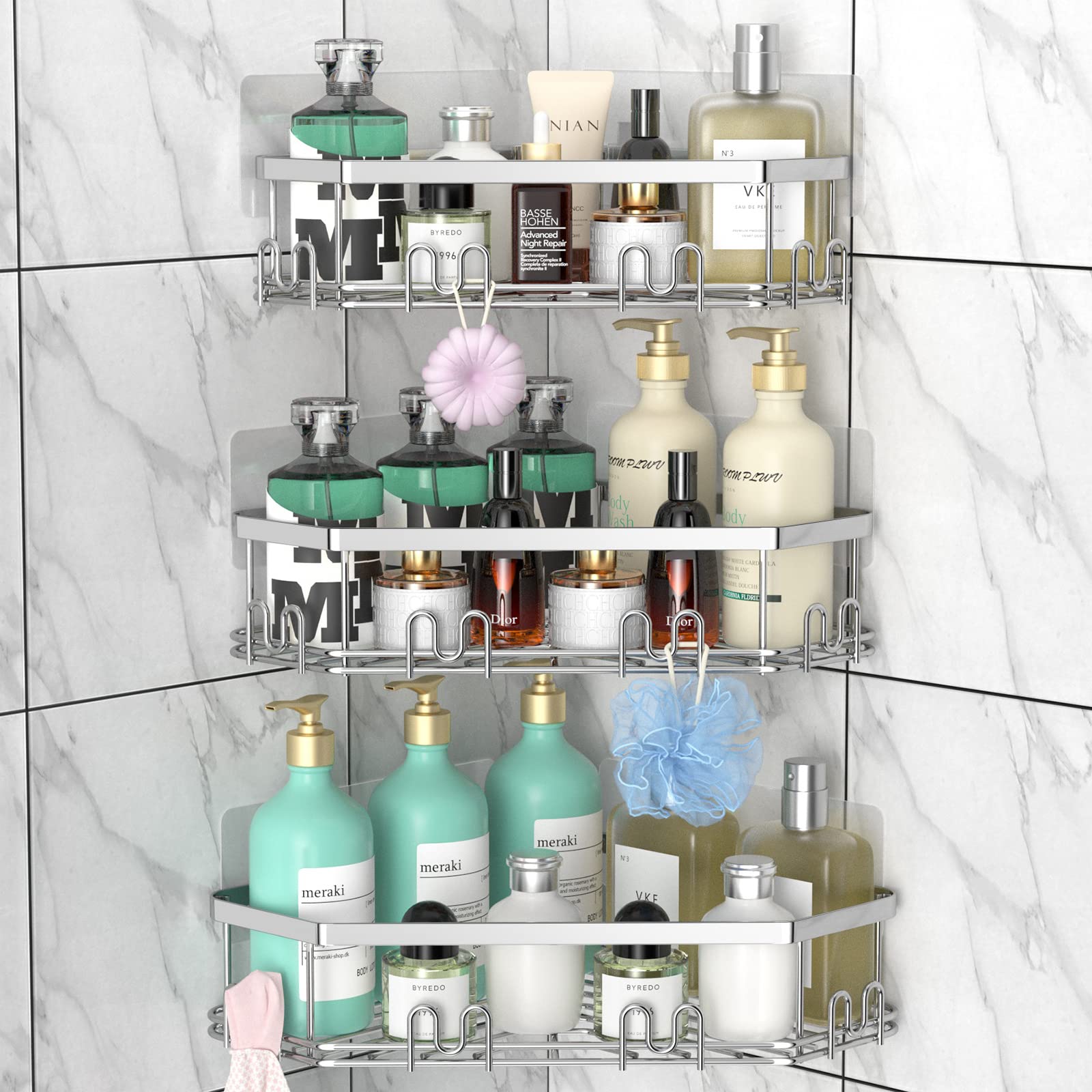 STEUGO Corner Shower Caddy – 3 Pack Adhesive Stainless Steel Organizer