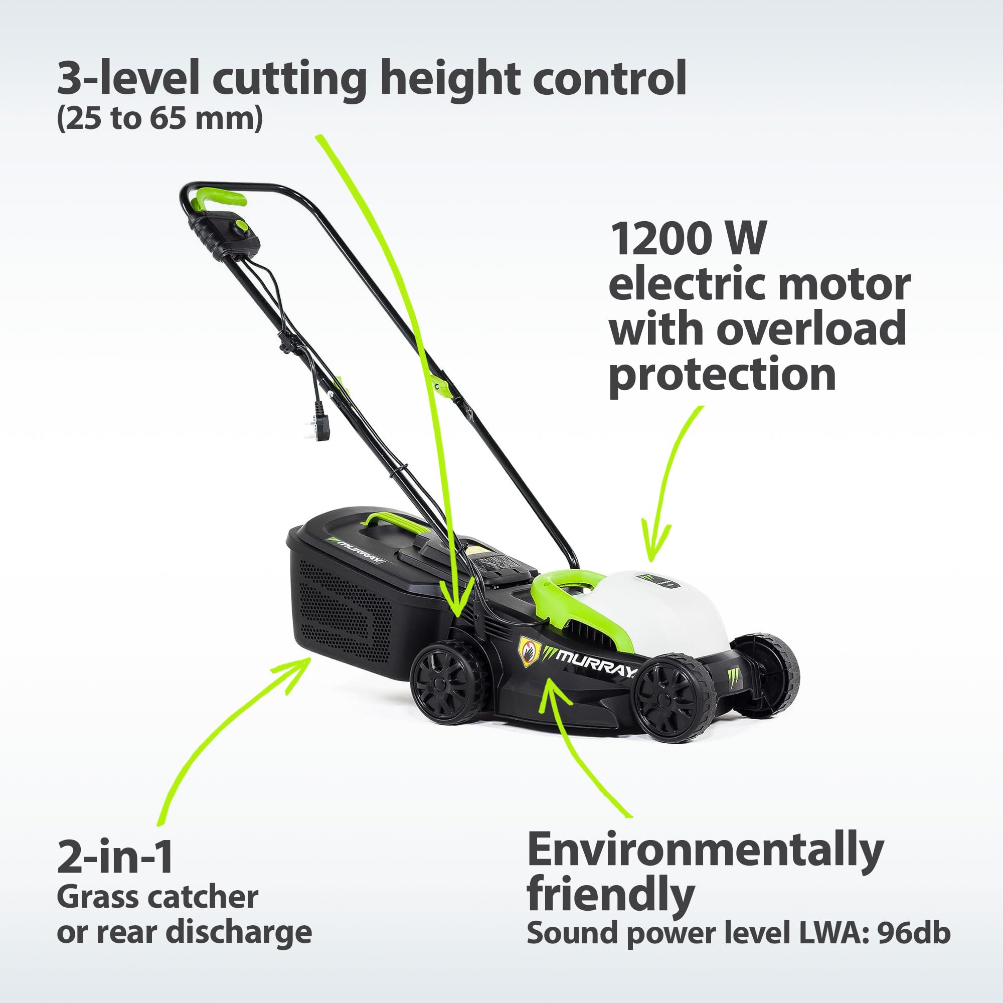 Murray 1200W Corded Electric Lawnmower – 32cm Compact 2-in-1 Mower