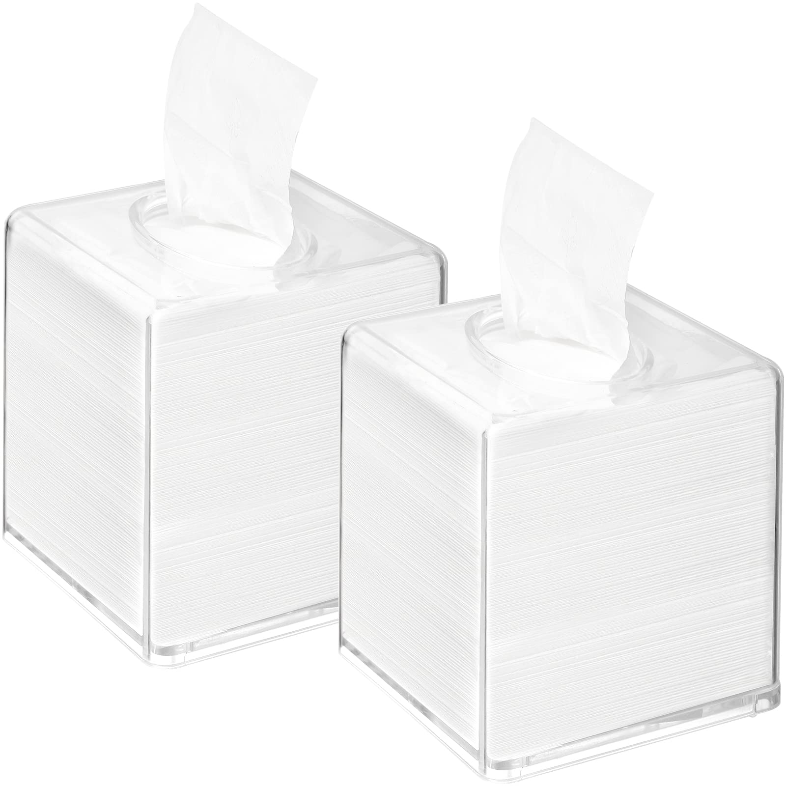 2-Pack Clear Acrylic Square Tissue Box Holder Dispenser