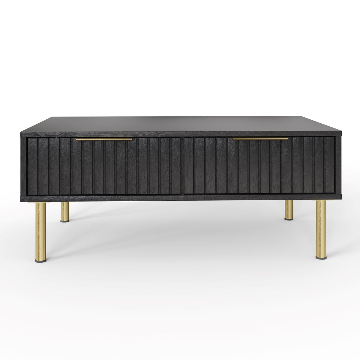 GFW Nervata Coffee Table, Black Coffee Table with 2 Drawers, Art Deco Style Living Room Table with Gold Accents and Wood Grain Texture - image 2