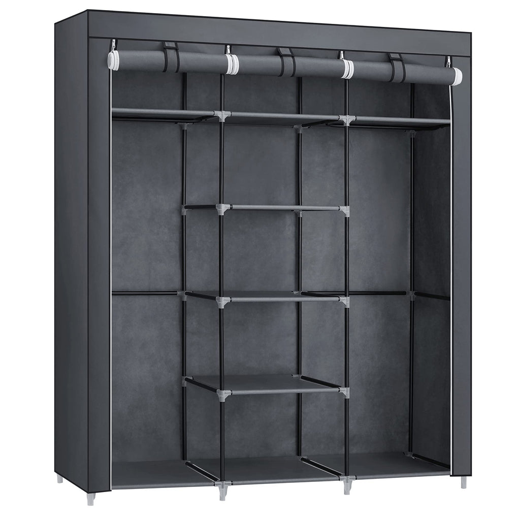 SONGMICS Canvas Wardrobe | Portable Clothes Storage Organiser - Gray