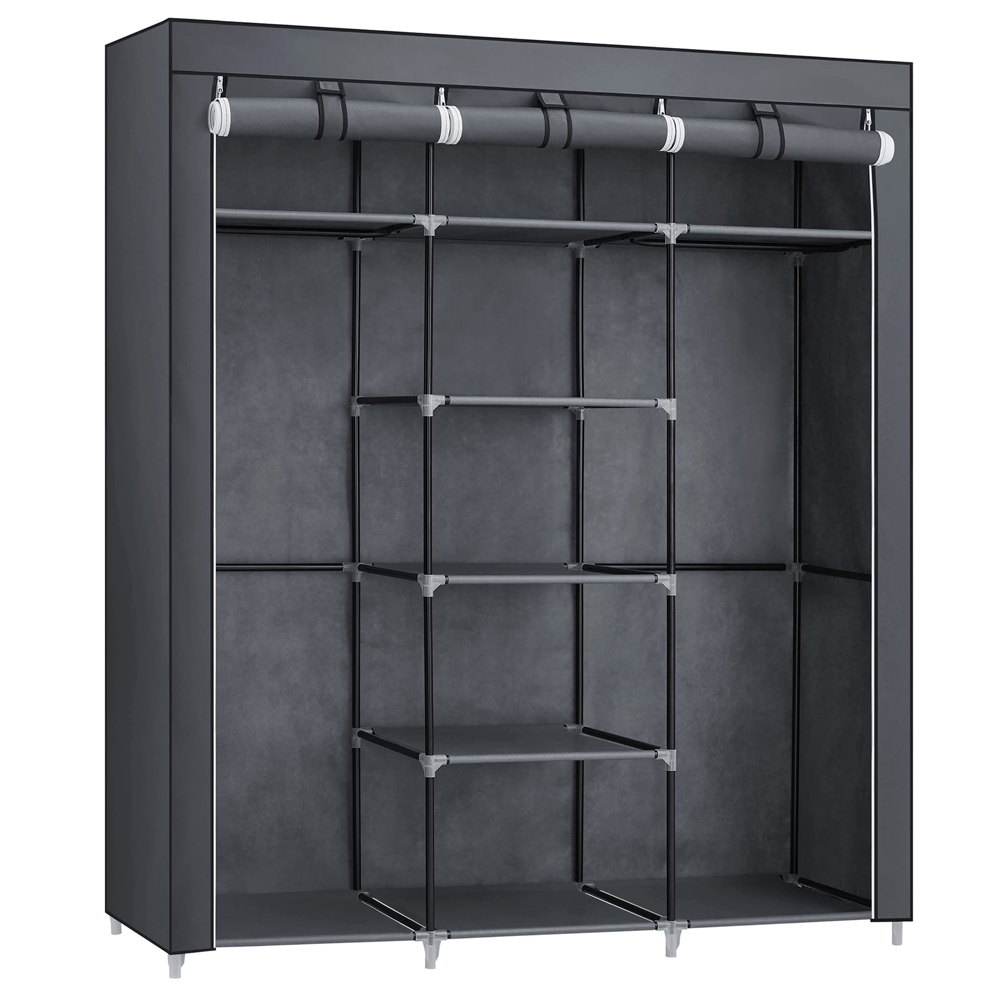 SONGMICS Canvas Wardrobe | Portable Clothes Storage Organiser - Gray