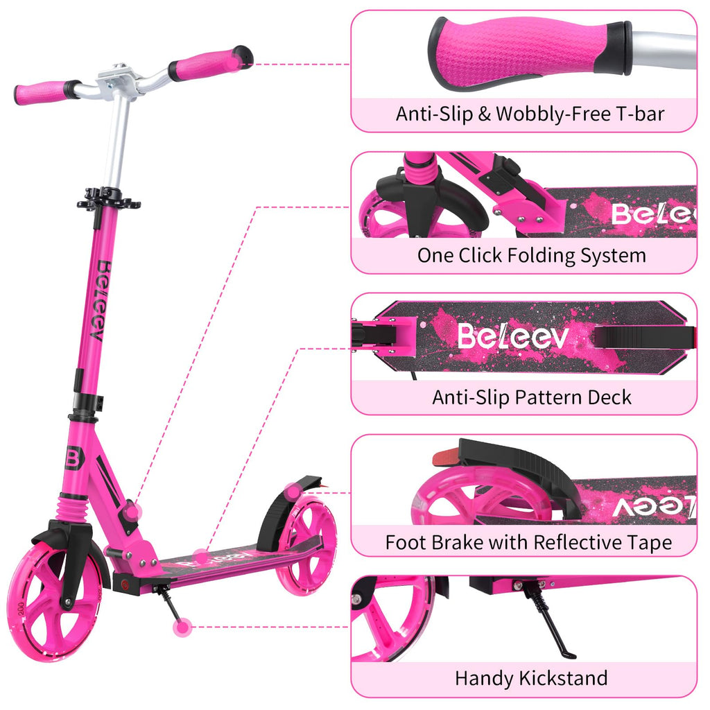 BELEEV V8 Light-Up Folding Scooter – Adjustable 2-Wheel Commuter for Kids