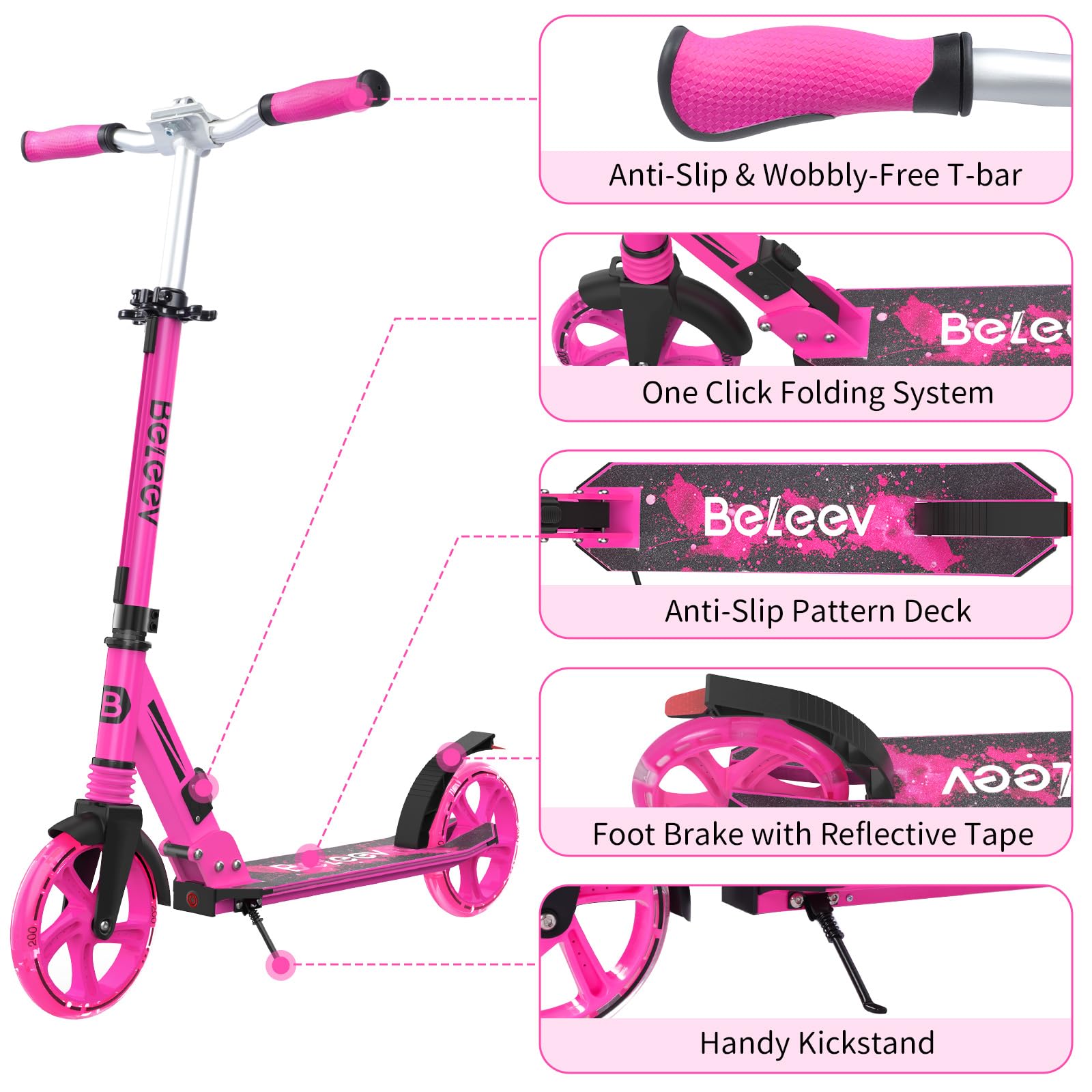 BELEEV V8 Light-Up Folding Scooter – Adjustable 2-Wheel Commuter for Kids