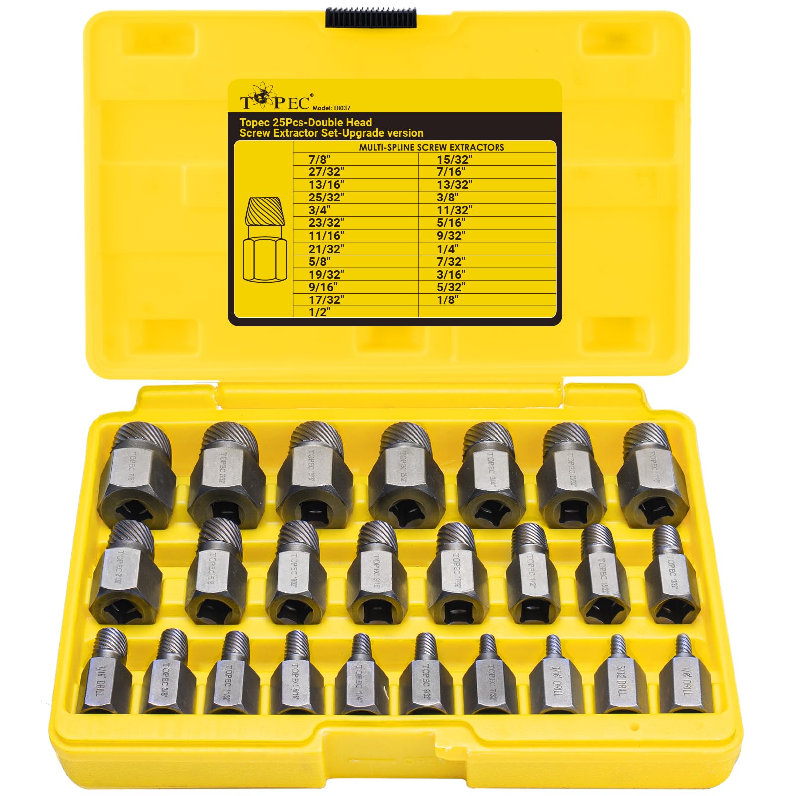 Topec 25-Piece Double Head Screw Extractor Set | CR-MO Steel Bolt Remover
