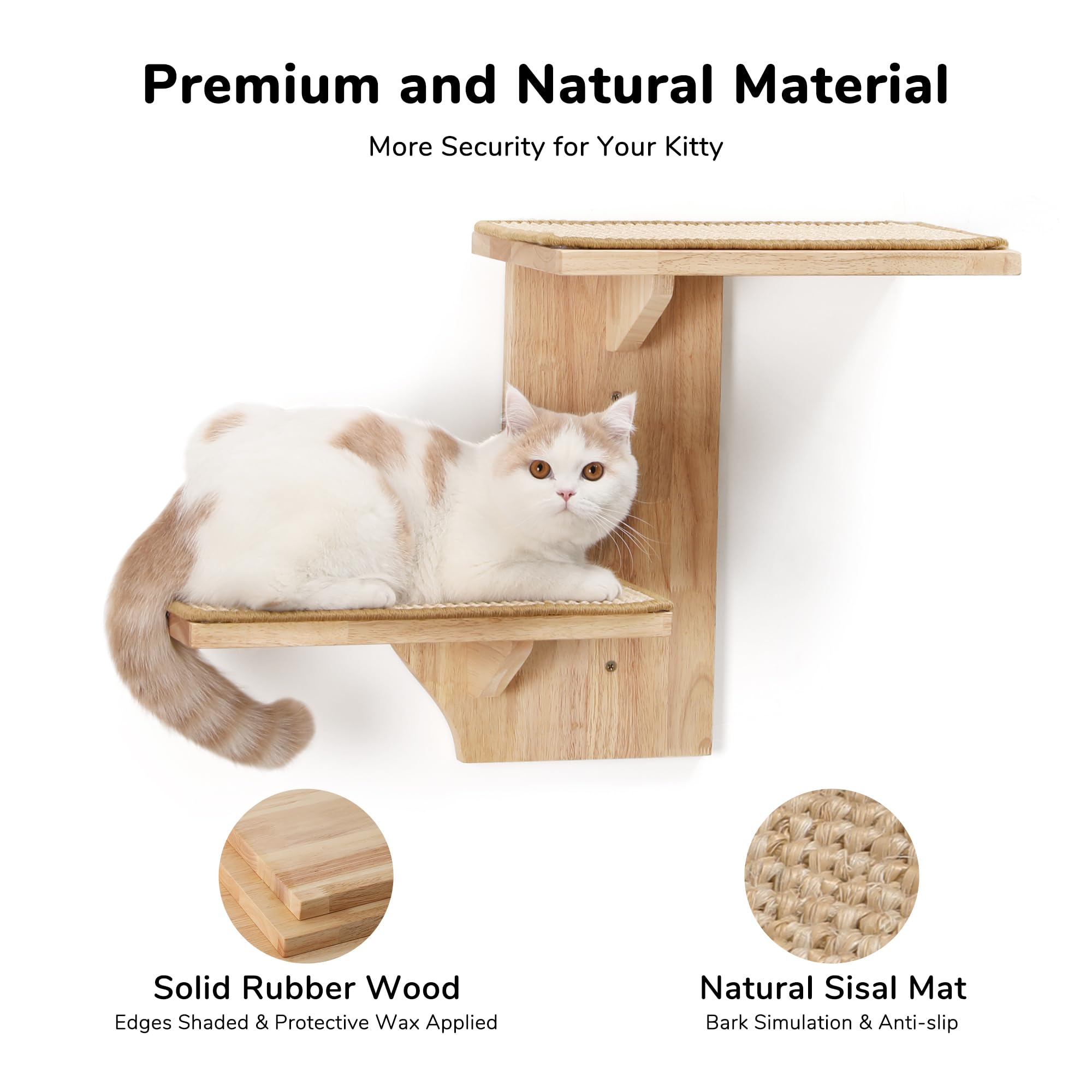 FUKUMARU Cat Wall Shelves | 2-Platform Tree Shape Solid Wood Perch