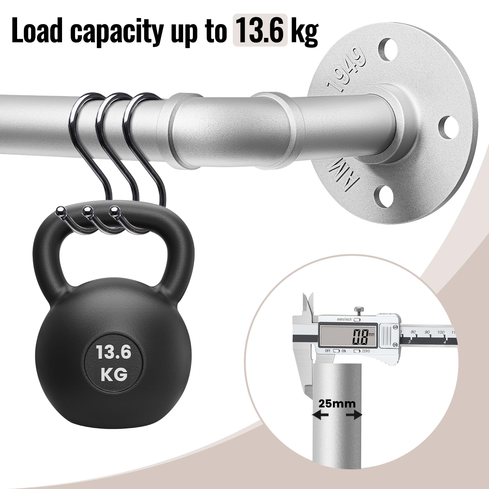 DEFYNEE Industrial Silver Curtain Pole | 25mm Heavy Duty Extendable Rod