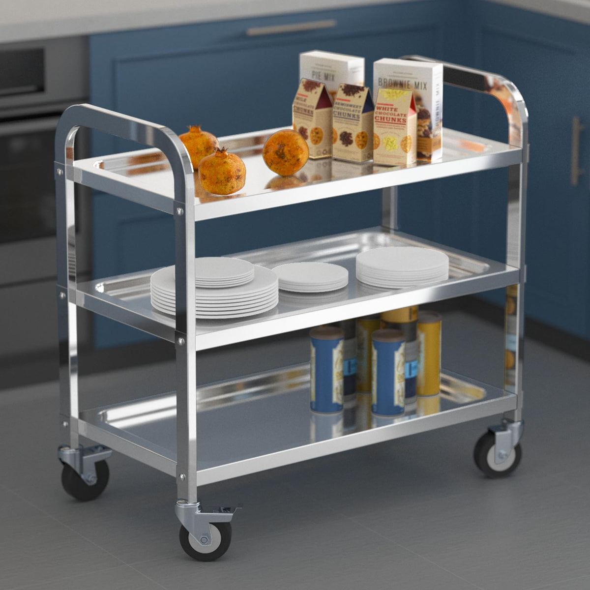 TAIMIKO 3-Tier Stainless Steel Kitchen Trolley Cart Large Serving Trolley - image 5