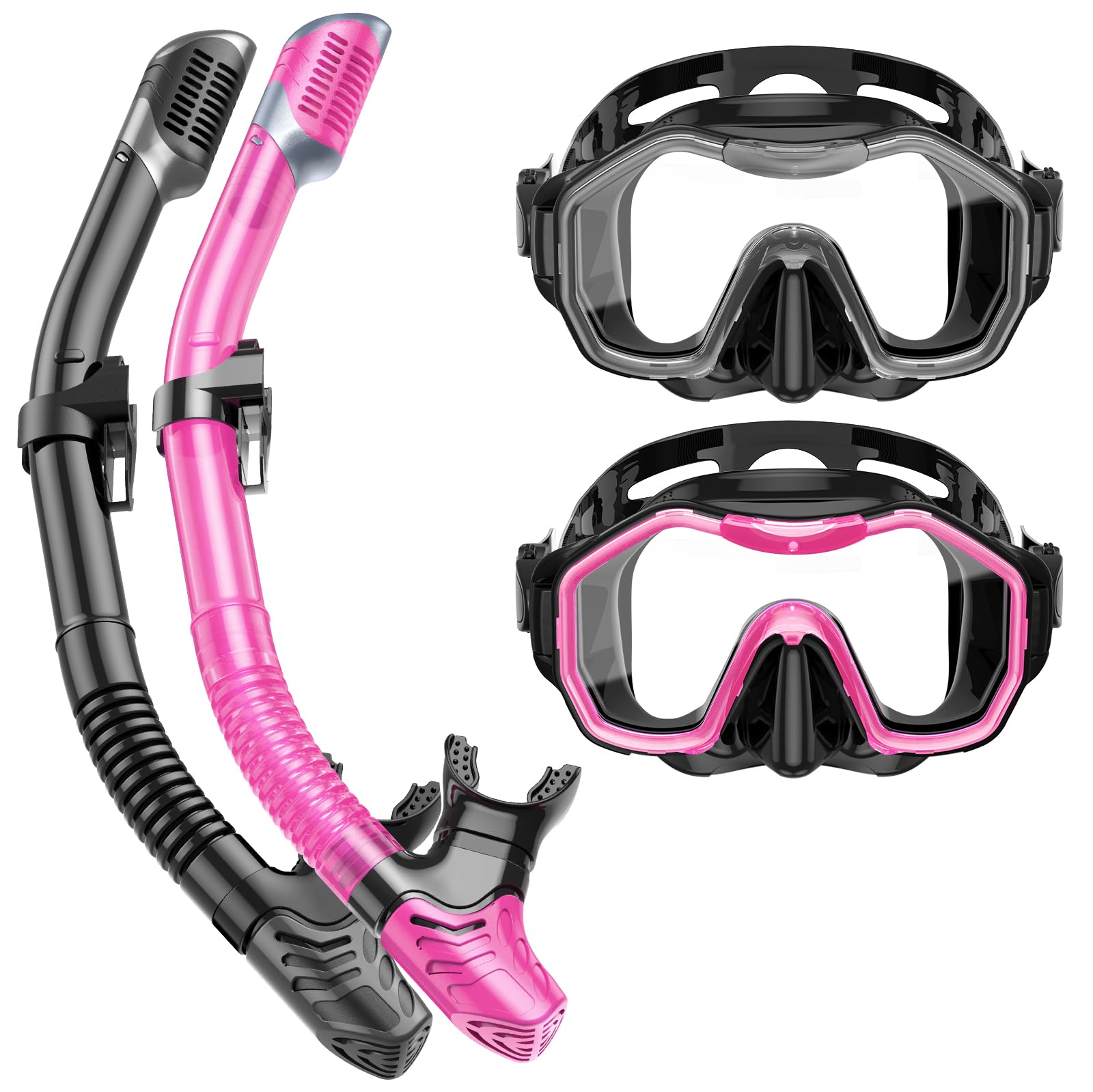 Lealinga 2-Pack Snorkel Set | Anti-Fog Panoramic Mask & Dry Top Snorkel