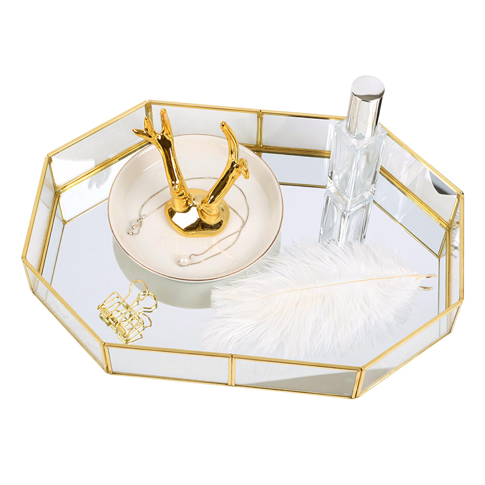 Samanoya Gold Mirror Tray | Nordic Glass Vanity & Perfume Organizer
