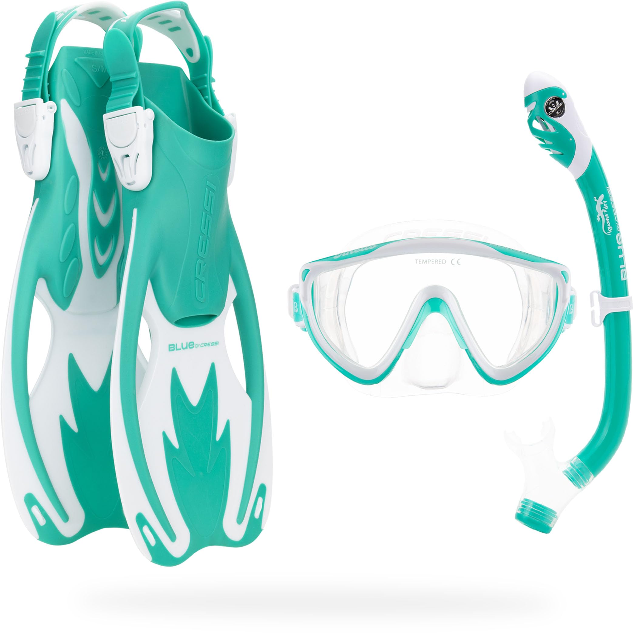 Cressi Kids Tinetto Rocks Dry Snorkeling Set | Aqua Green/White | S/M