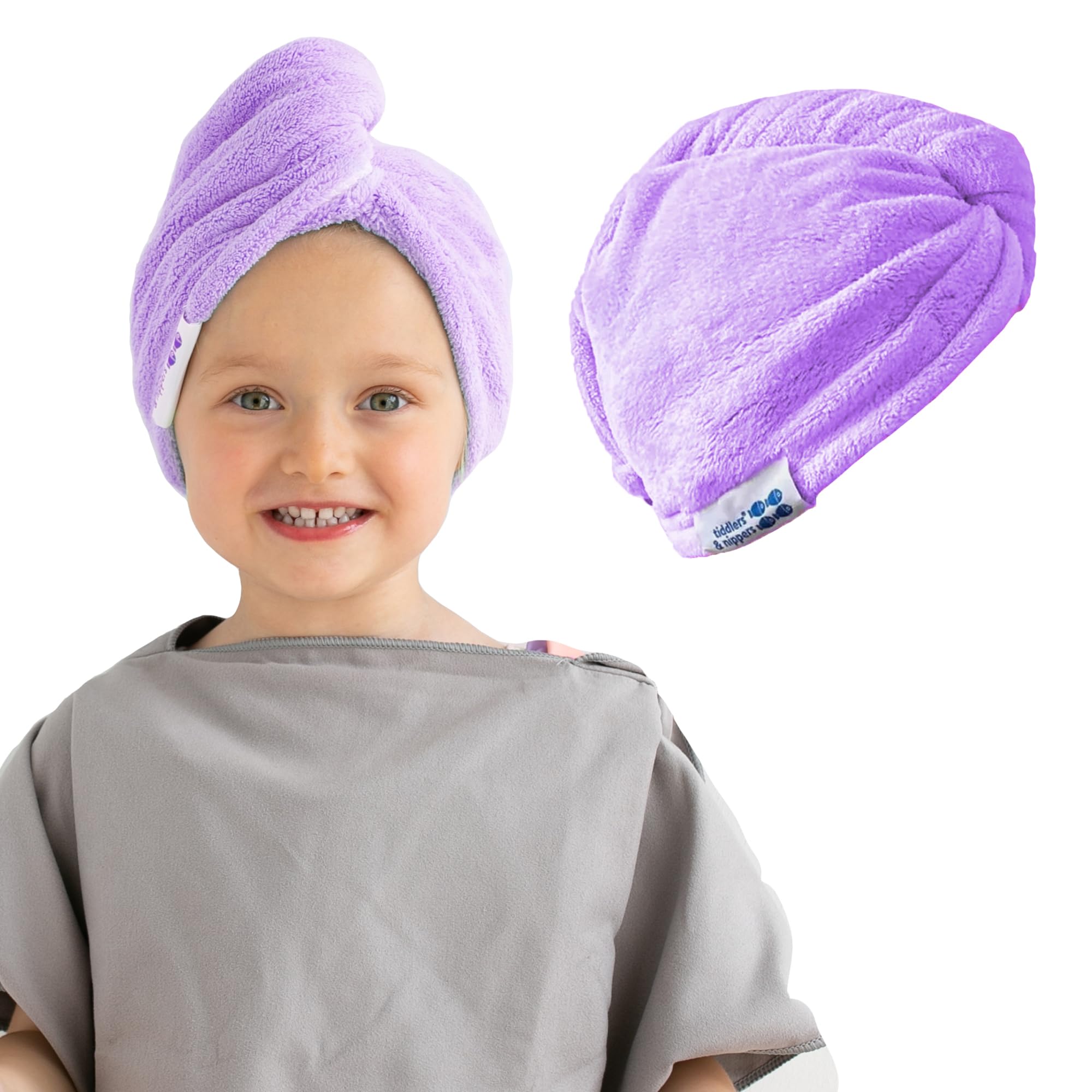 tiddlers & nippers Microfiber Hair Wrap Towel | Large Turban - Purple