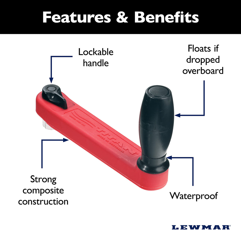 Lewmar 8" Single Grip Locking Winch Handle – Floating Nylon, Red