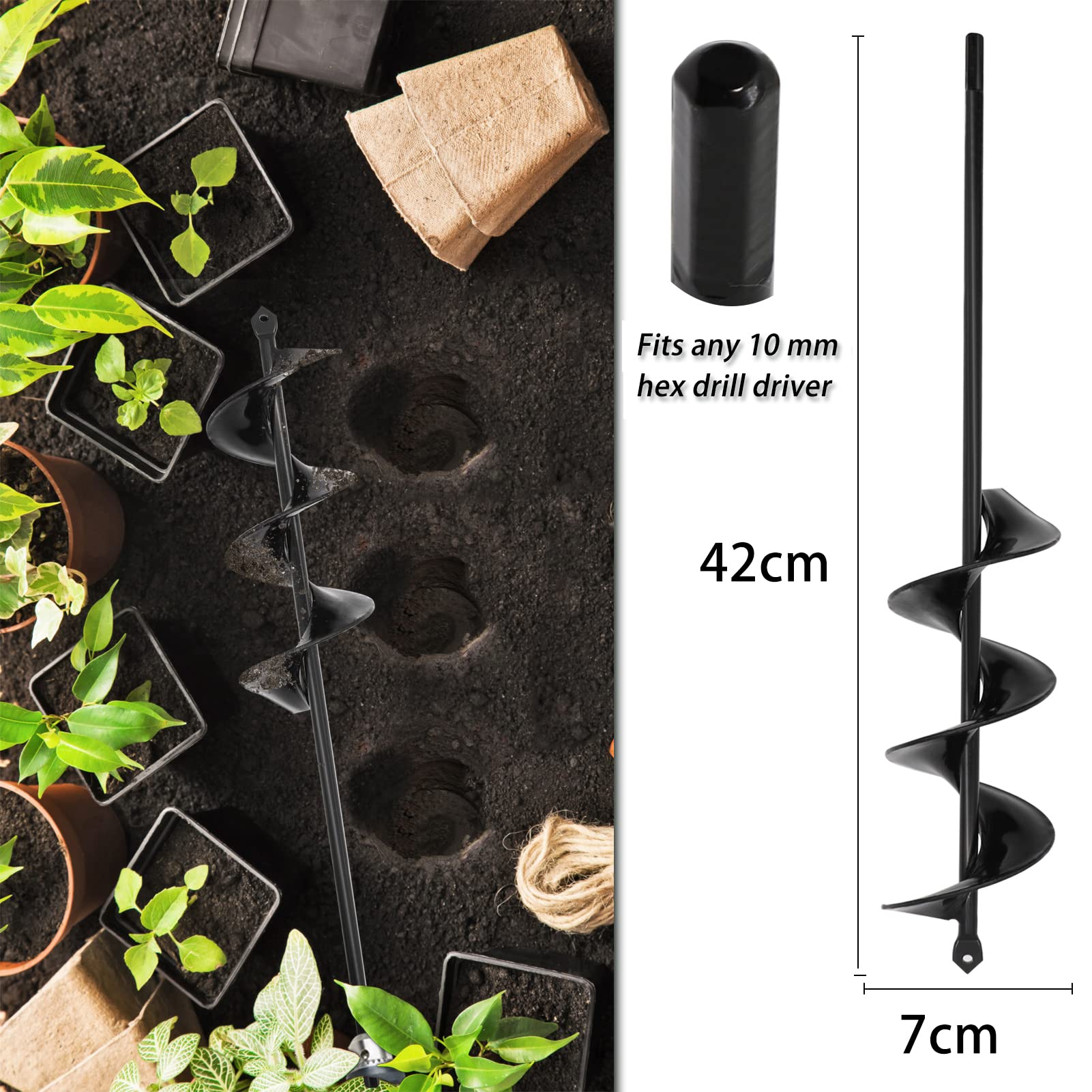SYITCUN Garden Auger Drill Bit 4-Piece Set | Heavy Duty Bulb Planter
