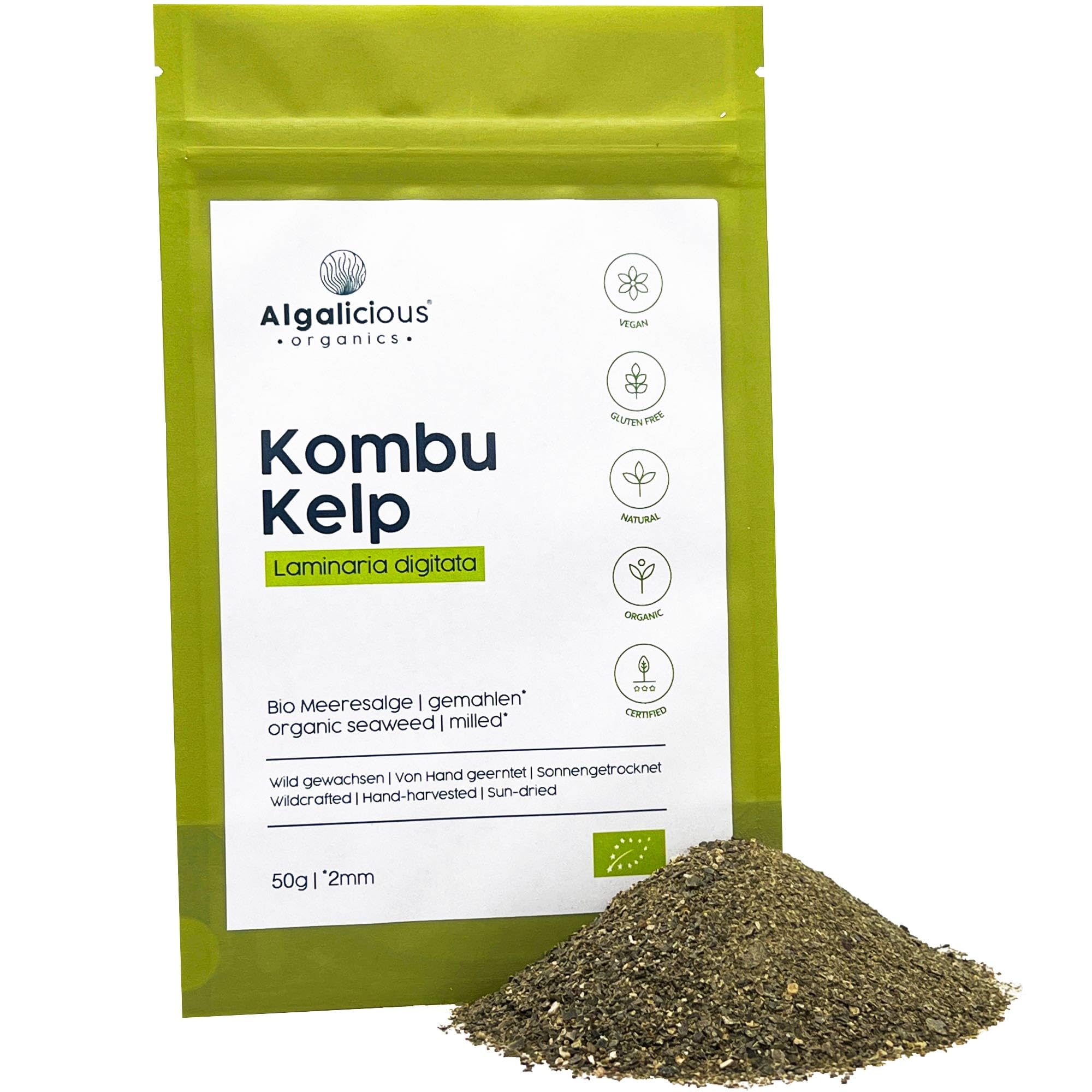 ALGALICIOUS Organic Kombu Seaweed Flakes – 50g Irish Laminaria Digitata