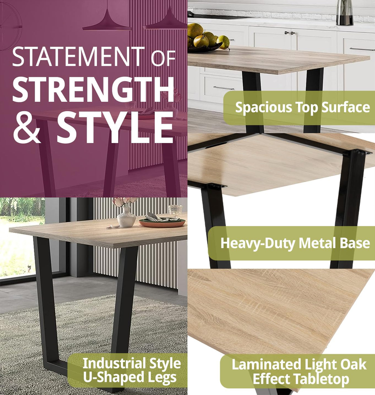 Hallowood Furniture Dudley Modern Industrial Dining Table and Chairs Set 4