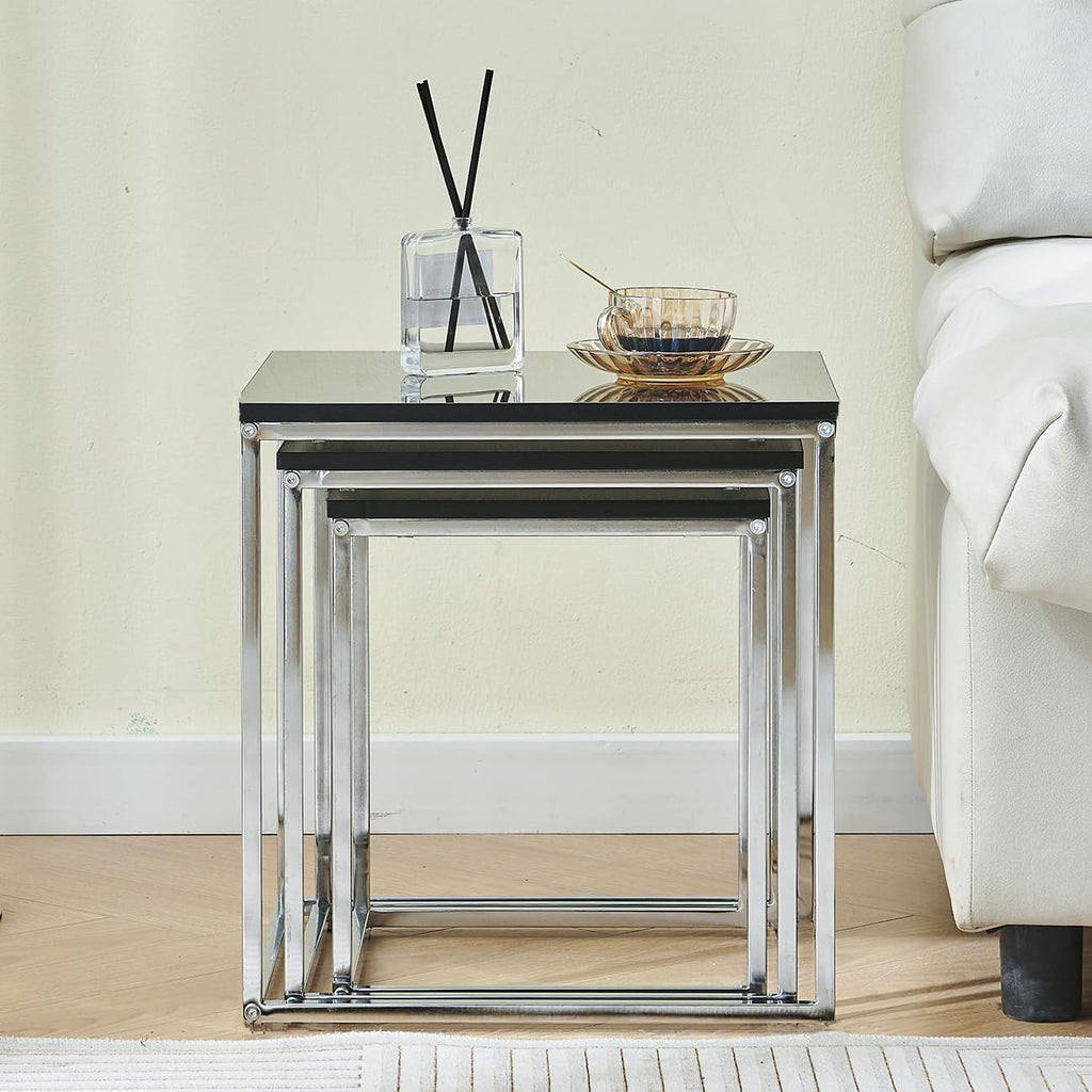 ASPECT Murano Set of 3 Nesting Table Gloss Wooden Tops Black - image 3