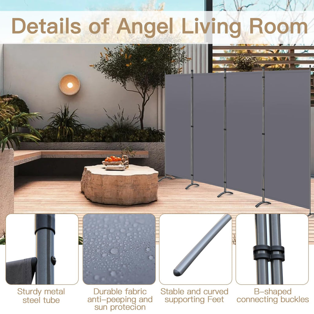 Angel Living 4 Panels Folding Room Divider | Privacy Screen with Polyester Fabric & Sturdy Iron Frame | Freestanding Partition for Office, Bedroom