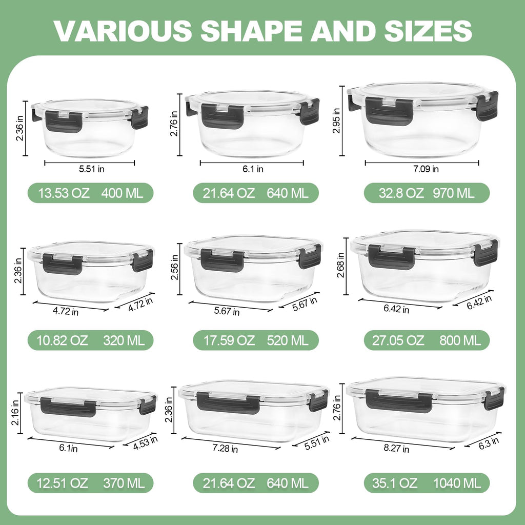 Skroam 12 Pack Glass Food Storage Containers | Airtight Meal Prep Set