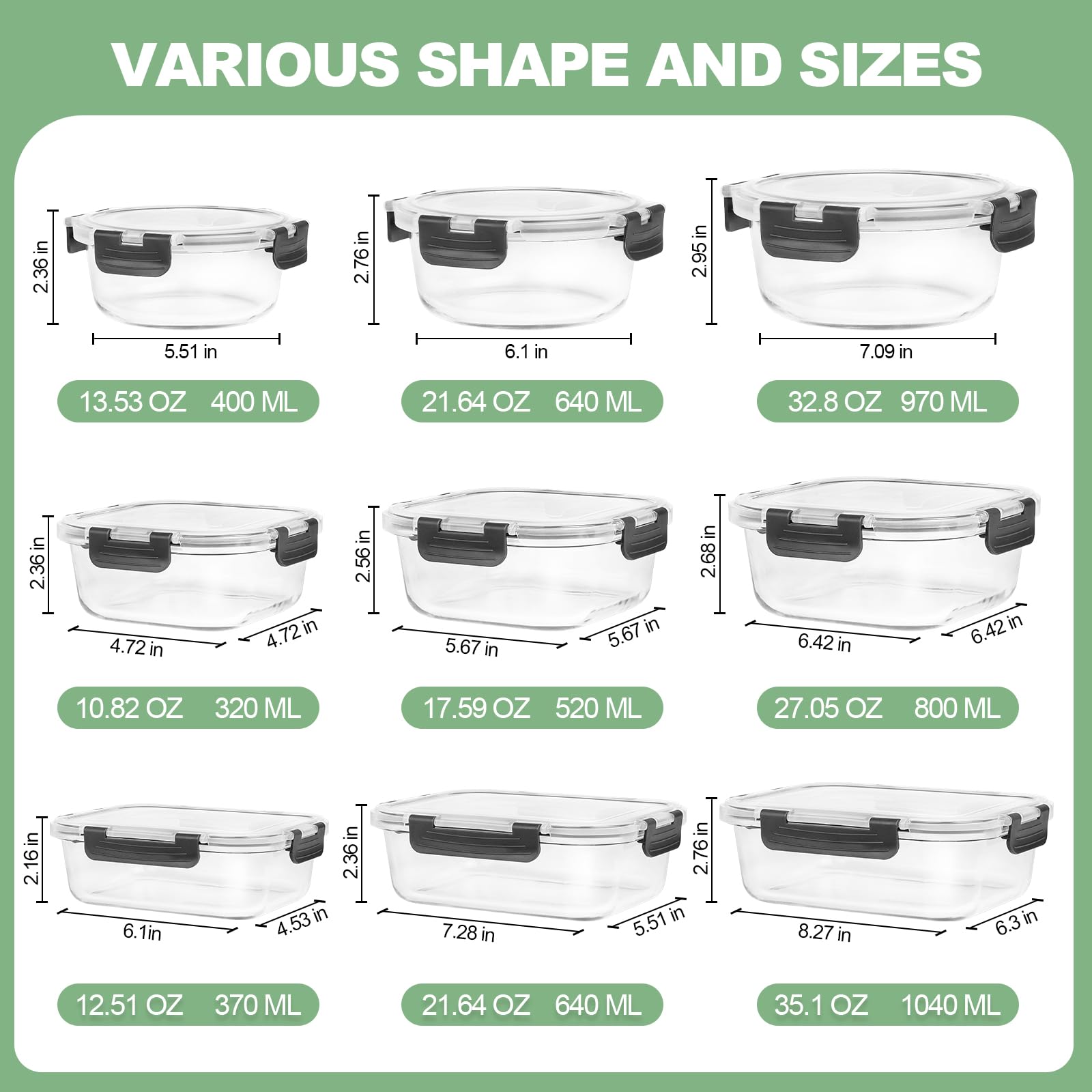 Skroam 12 Pack Glass Food Storage Containers | Airtight Meal Prep Set