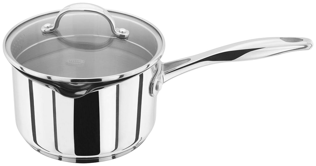 Stellar Profile Stainless Steel Draining Saucepan with Glass Lid - 16cm