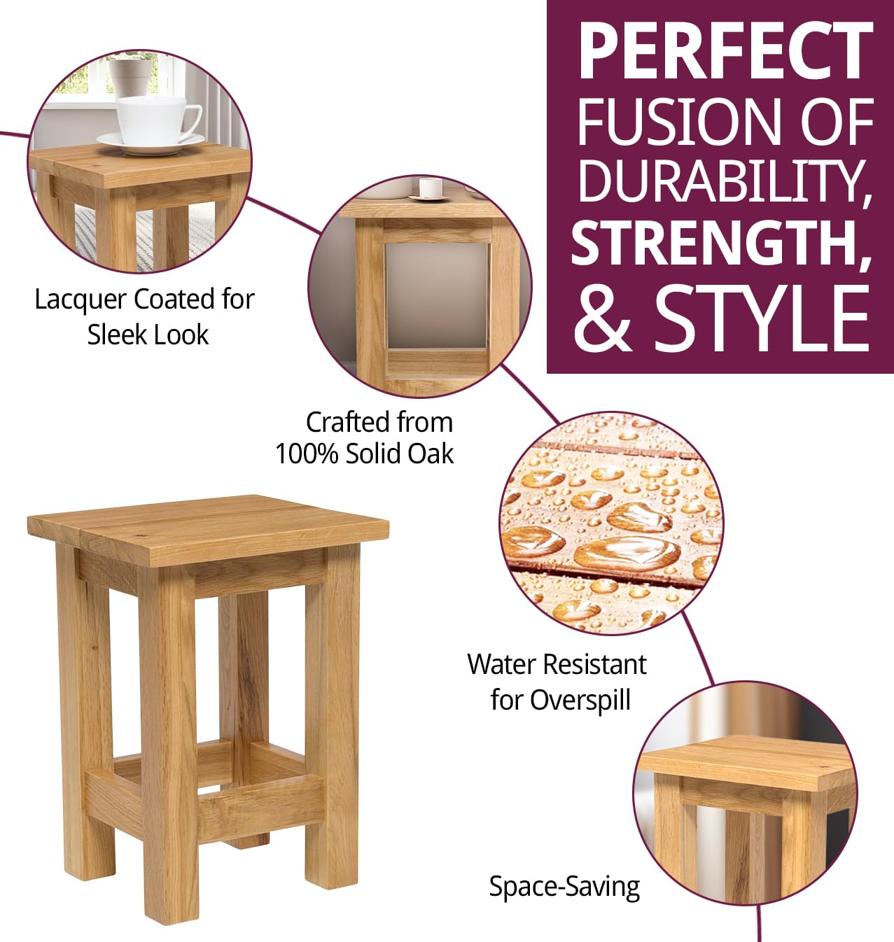 Hallowood Waverly Oak Small Side Table – Light Wood Lamp End Table