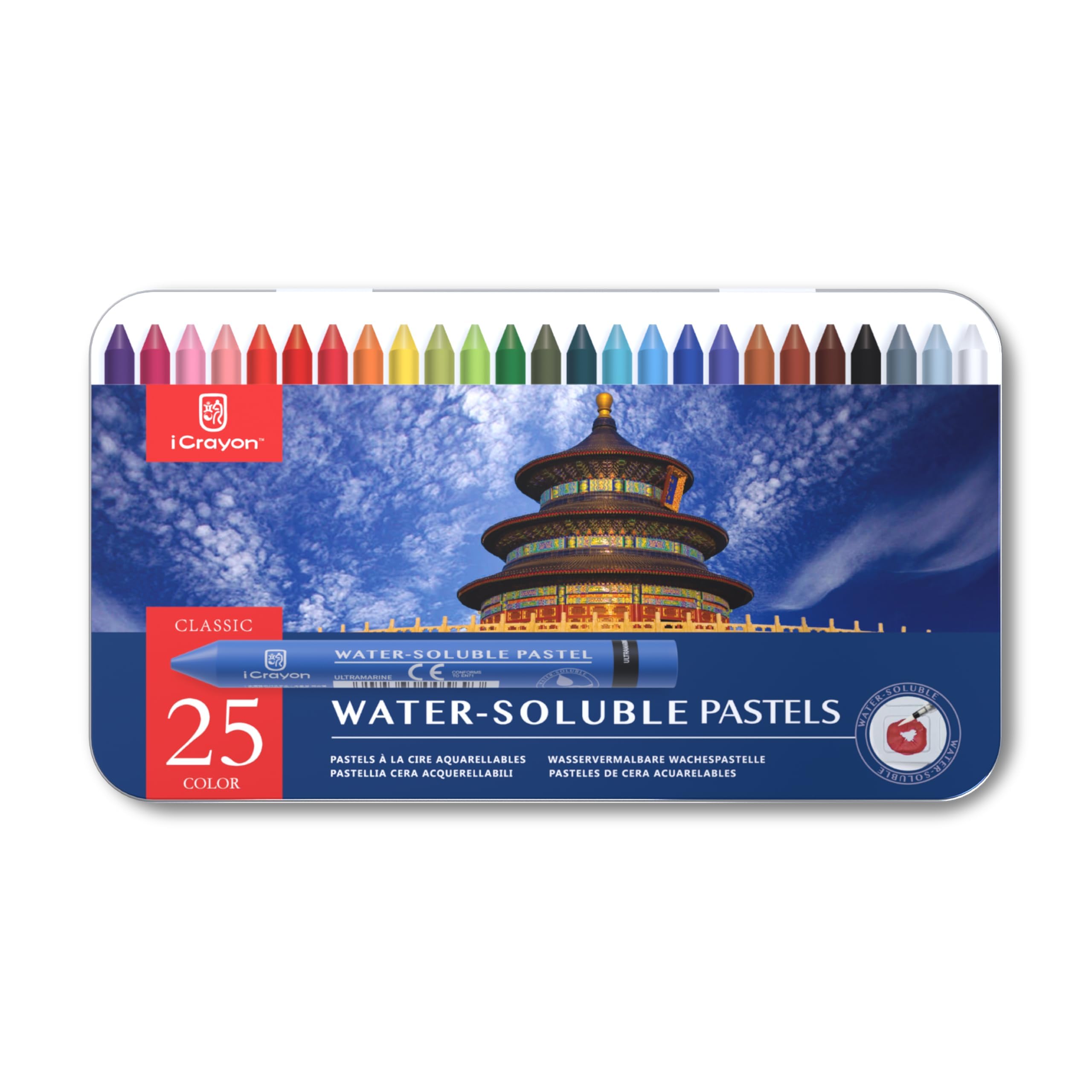 iCrayon Water-Soluble Watercolor Pastels Artist Set - 25 Vibrant Colors