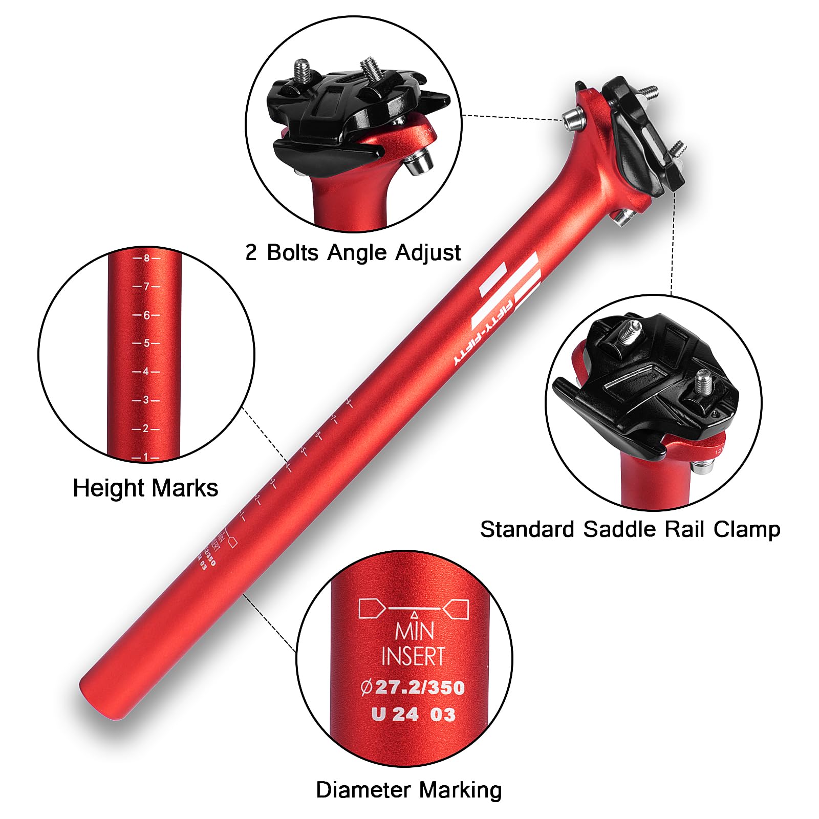 FIFTY-FIFTY Aluminum MTB Seat Post | 350mm Lightweight Bicycle Seatpost