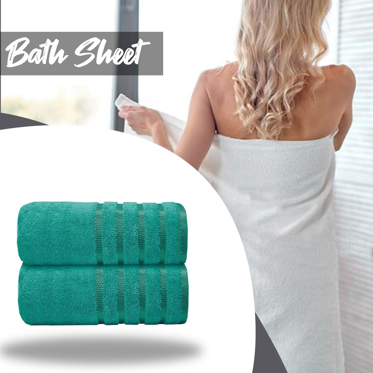 Casabella Deluxe 2 Piece Jumbo Bath sheet 90x180 cm 100% Cotton Extra Large Bath Towels Highly Absorbent Jade Green Bath sheets Towels - image 3