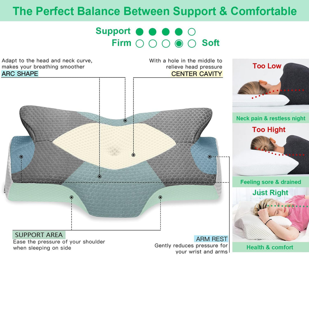 Elviros Cervical Memory Foam Pillow – Orthopedic Neck Support for Pain