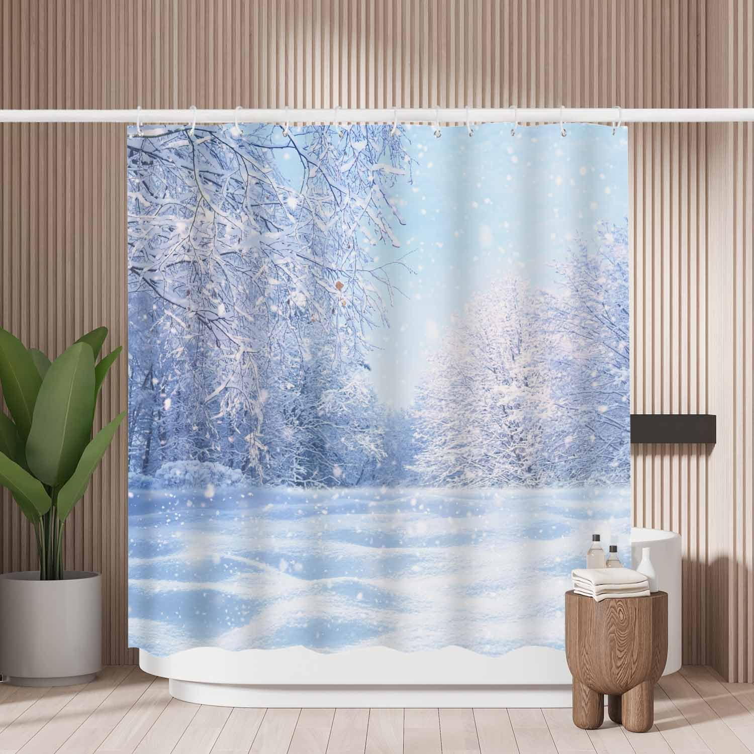 Jolof Store Winter Snow Landscape Shower Curtain | Mold Resistant Polyester
