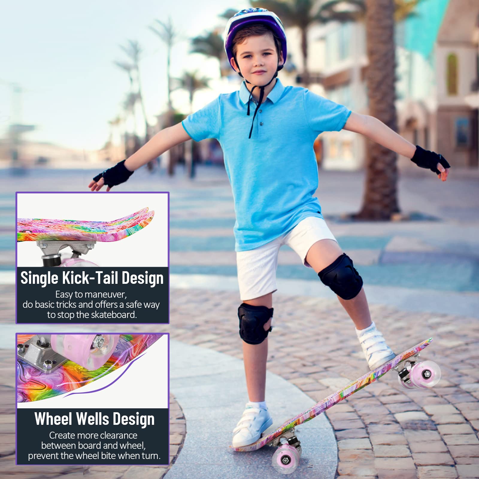 BELEEV 22 Inch Cruiser Skateboard with LED Light Up Wheels for Beginners
