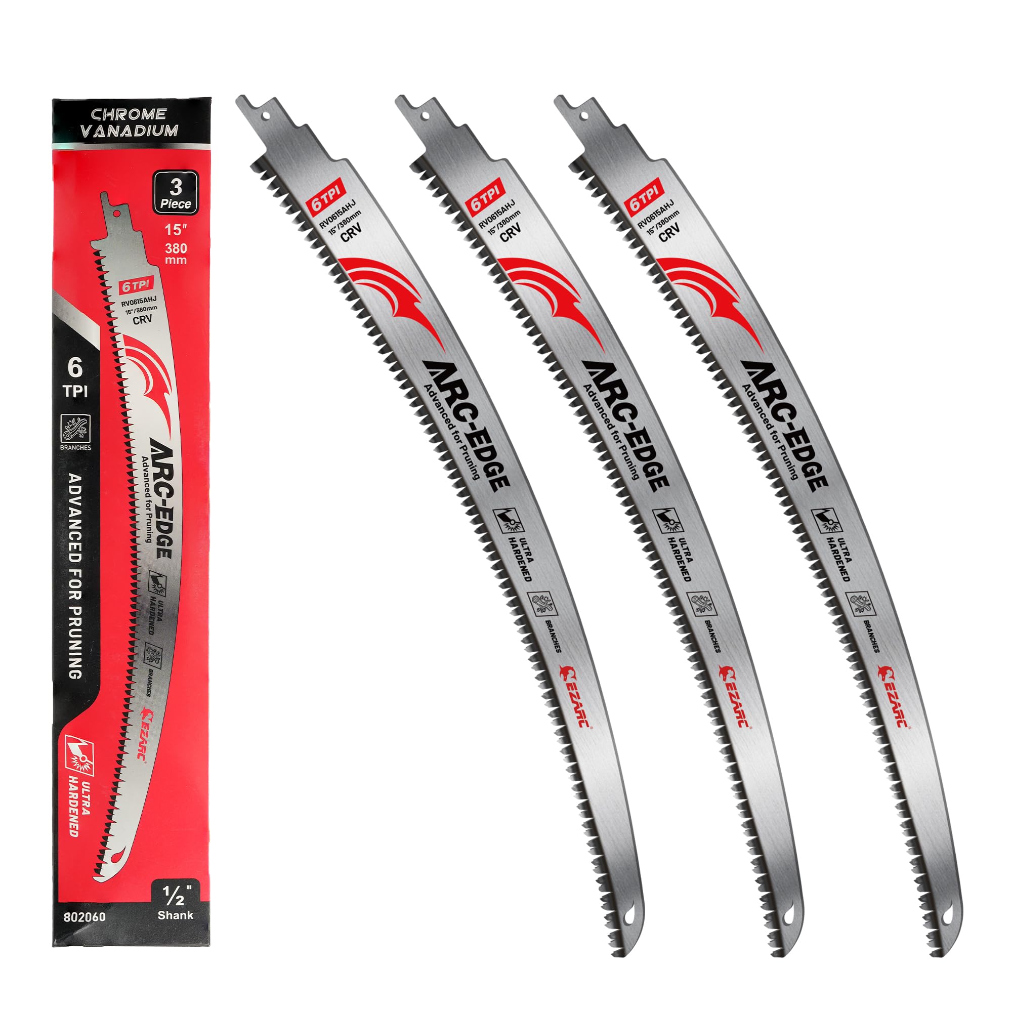 EZARC 380mm Japanese Teeth Reciprocating Saw Blades for Pruning, 3-Pack