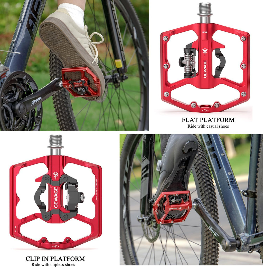 GEWAGE Dual Function MTB Pedals | SPD Compatible CNC Aluminum 9/16"