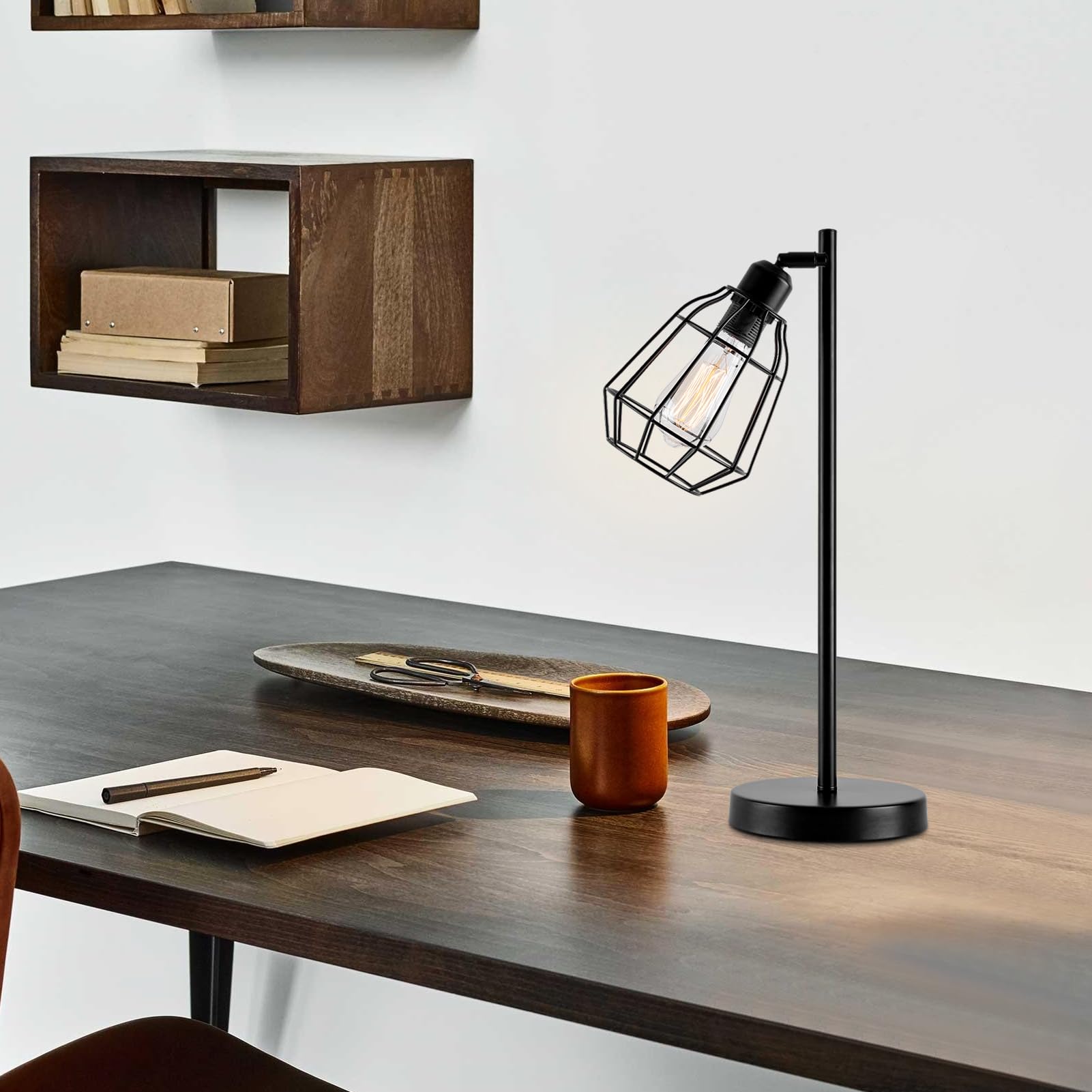 Harper Living Vintage Caged Table Lamp – Black Industrial Bedside Light