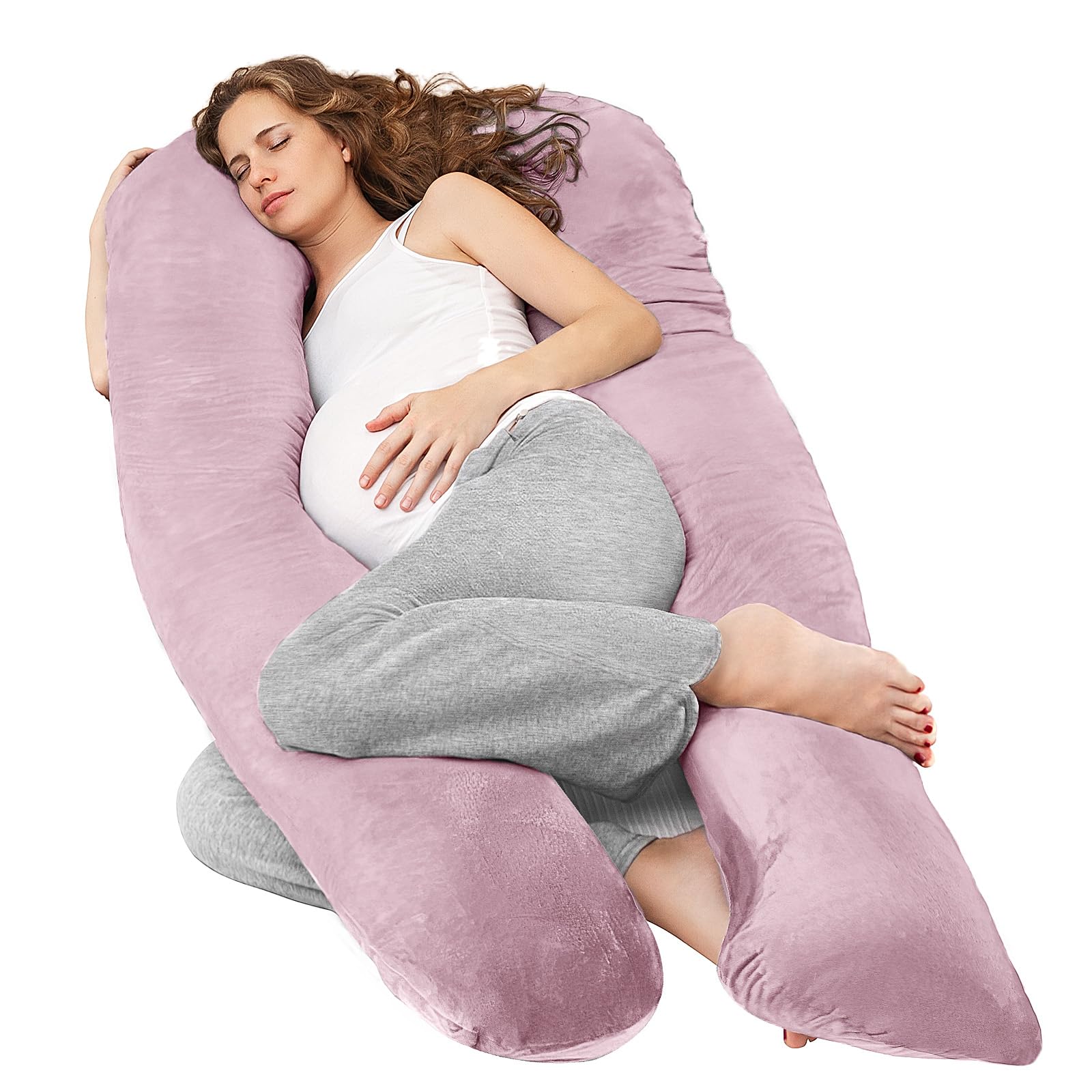 Nuliie U-Shaped Pregnancy Pillow - Full Body Maternity Support, Mauve Pink