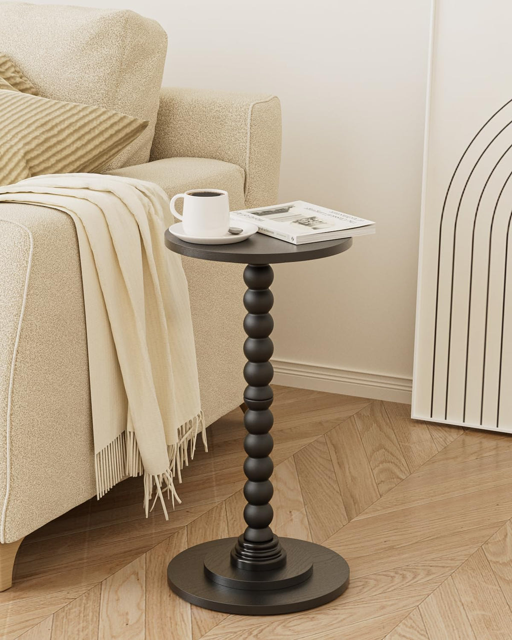 Apetaccat Round Side Table, Drink End Table with Solid Wood Leg, Small Side Tables for Living Room, Bedroom, Study, Black - image 2