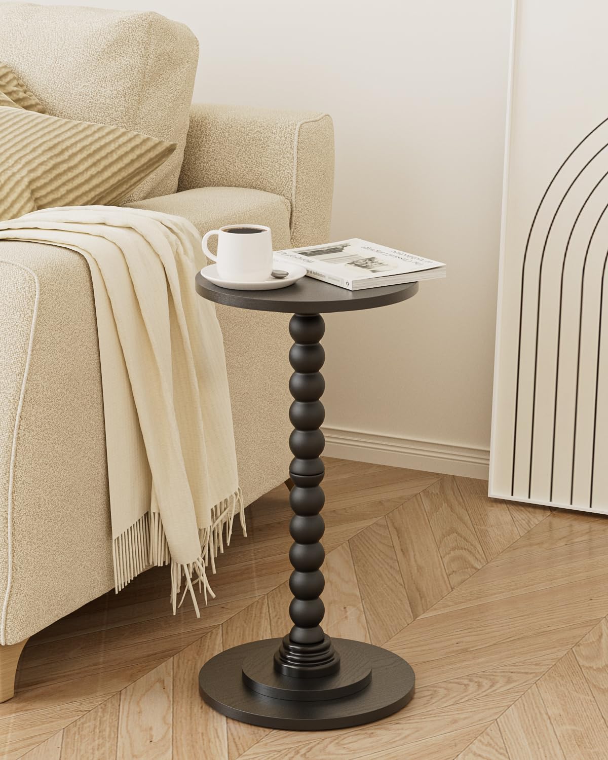 Apetaccat Round Side Table, Drink End Table with Solid Wood Leg, Small Side Tables for Living Room, Bedroom, Study, Black - image 2