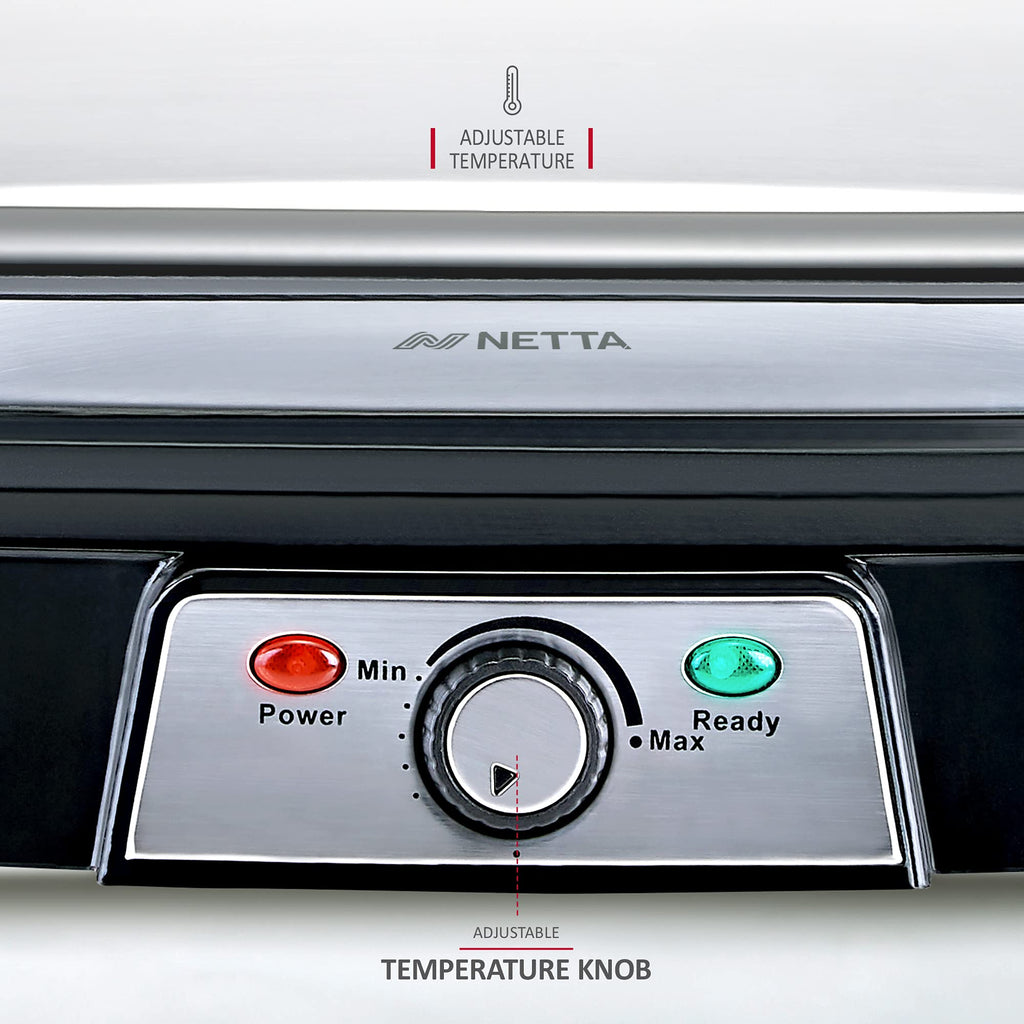 NETTA 1500W Panini Maker & Health Grill – Non-Stick Stainless Steel