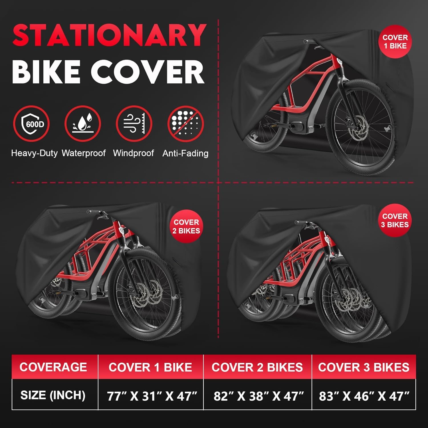 Zettum 3-Bike Cover | 600D Heavy Duty Waterproof Outdoor Bicycle Cover