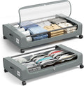 PHINOX Large Fabric Under Bed Storage on Wheels & Dust Cover, Grey, 2 PCS