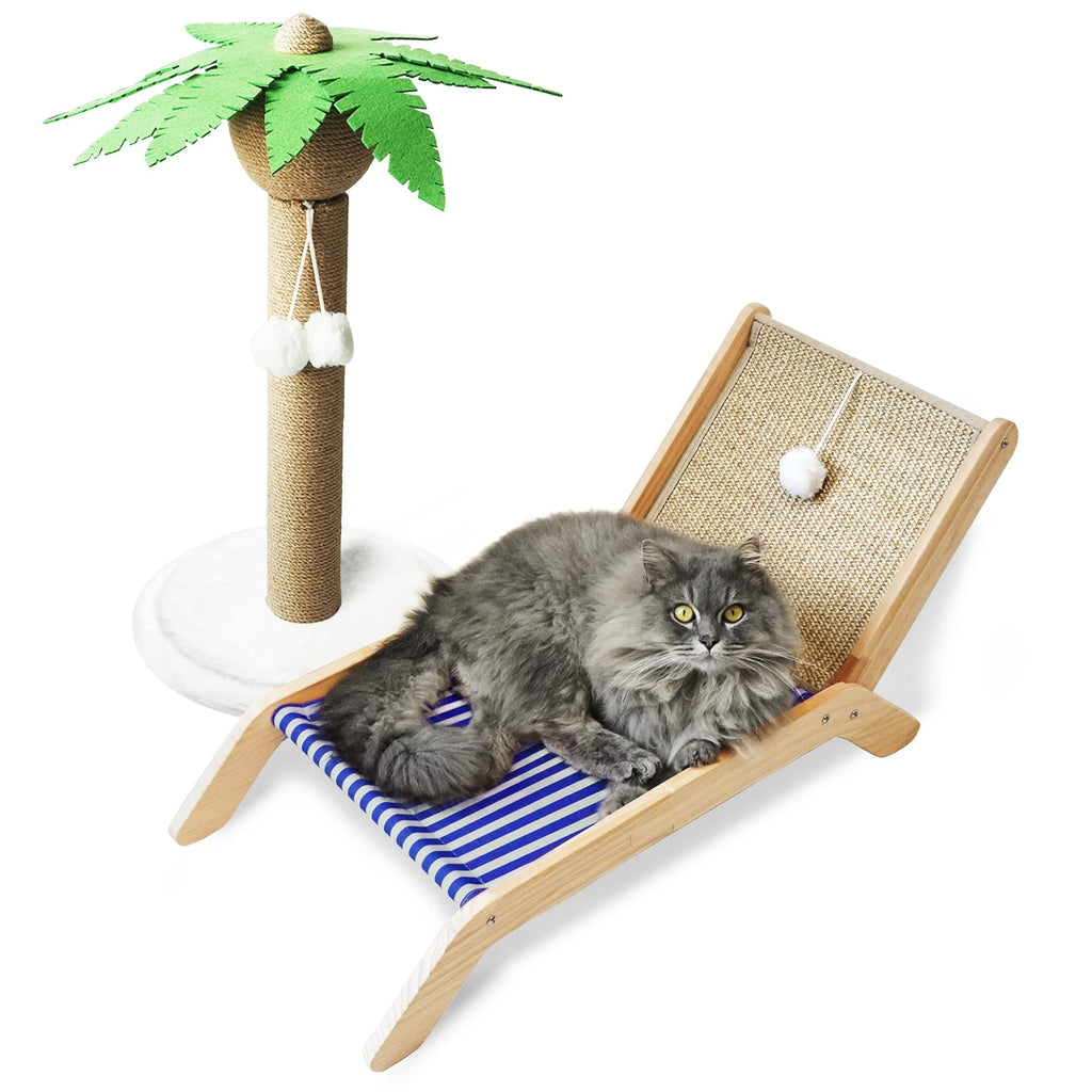 PETKARAY Cat Hammock with Coconut Tree Scratching Post | Sisal Beach Chair