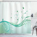 ABAKUHAUS Turquoise Floral Shower Curtain – Victorian Style Fabric Decor
