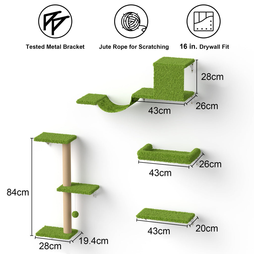 FUKUMARU 4-in-1 Cat Wall Shelves Set | Wooden Climbing Wall with Bed - Green