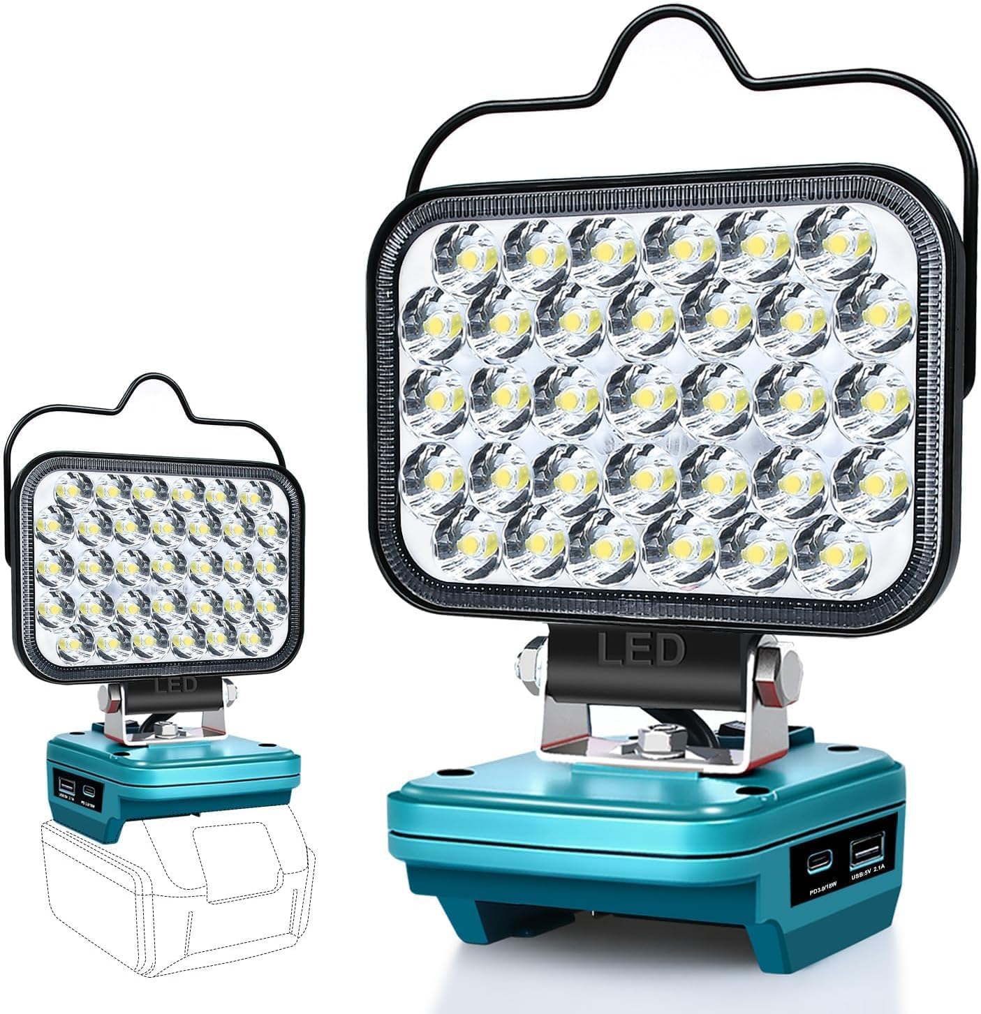 Jolof Store 66W LED Work Light for Makita 18V - 6600LM Portable Spotlight