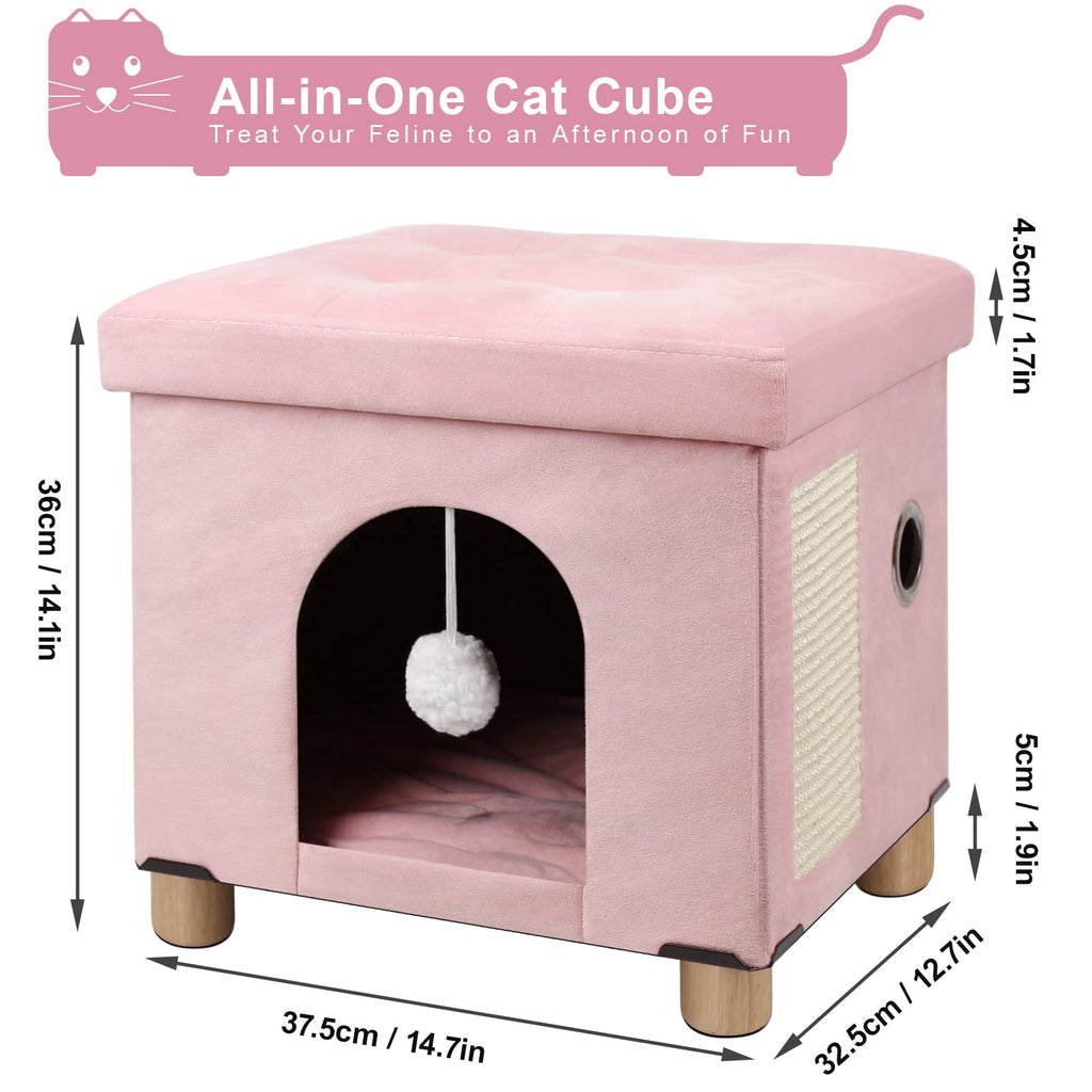 BRIAN & DANY Foldable Cat Cave House | Multifunctional Cube Bed - Pink