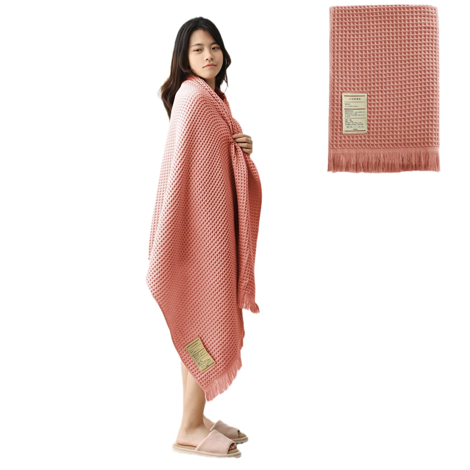 Jamron Pure Cotton Waffle Bath Towel – Large Quick Dry Bath Sheet, Pink