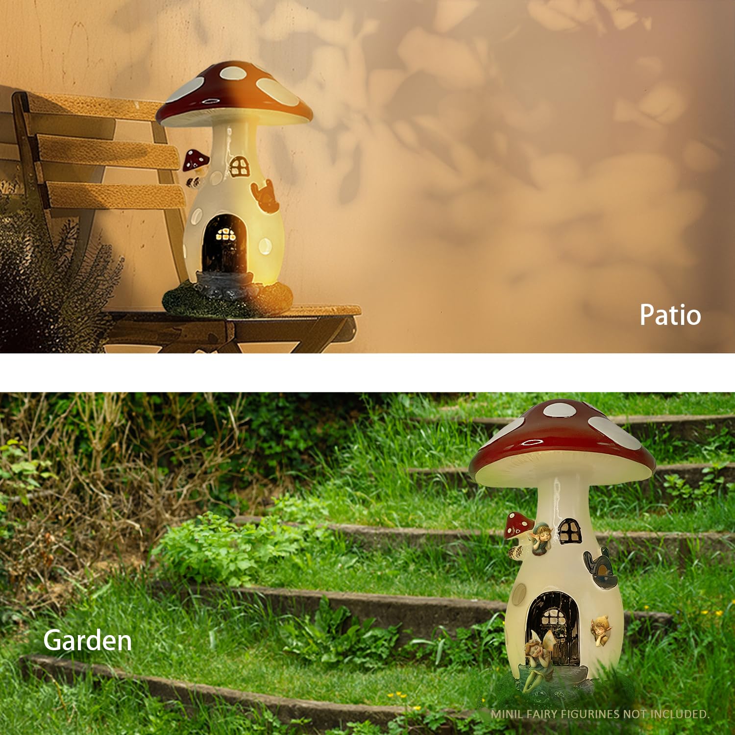 Coonoe Solar Fairy Garden Mushroom House Light – Waterproof Yard Statue