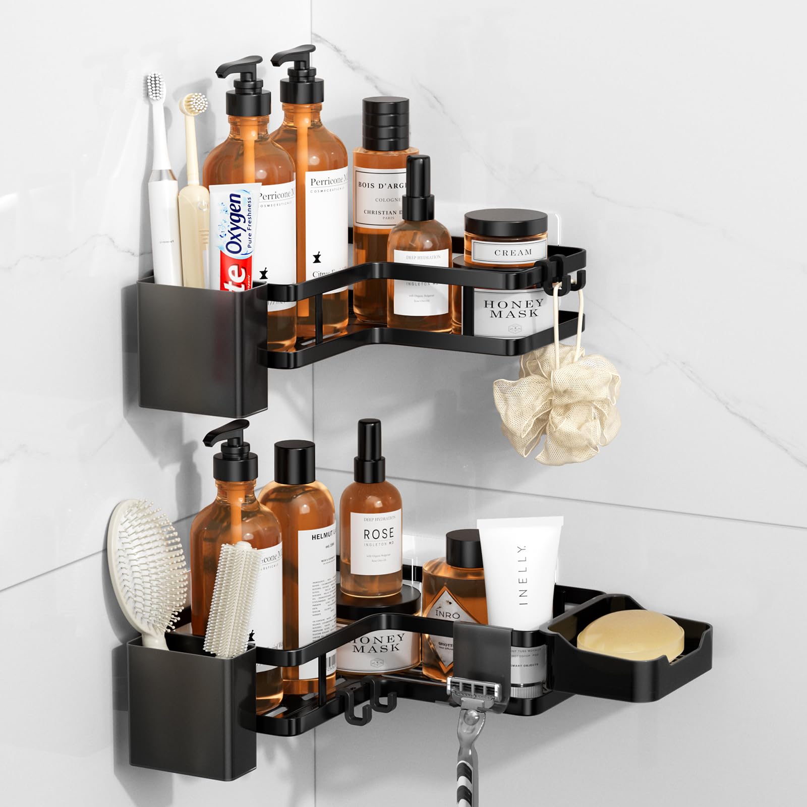 Corner Shower Shelf – 2-Piece No-Drill Matte Black Caddy